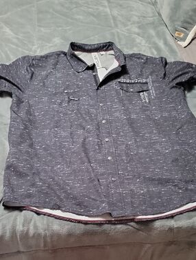 Projek Raw Black Heathered Short-Sleeve Button-Down Shirt